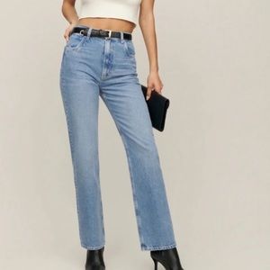 Reformation Cowboy Pointed Pocket High Rise Straight Jean Size 28 Blue Jeans